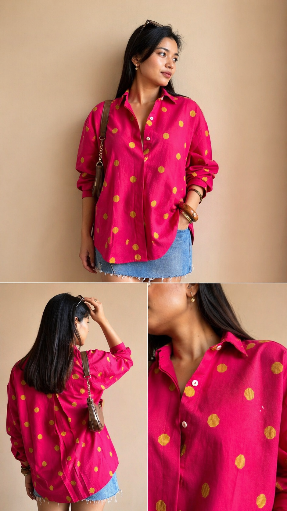 Fuchsia Handwoven polka butti Shirt