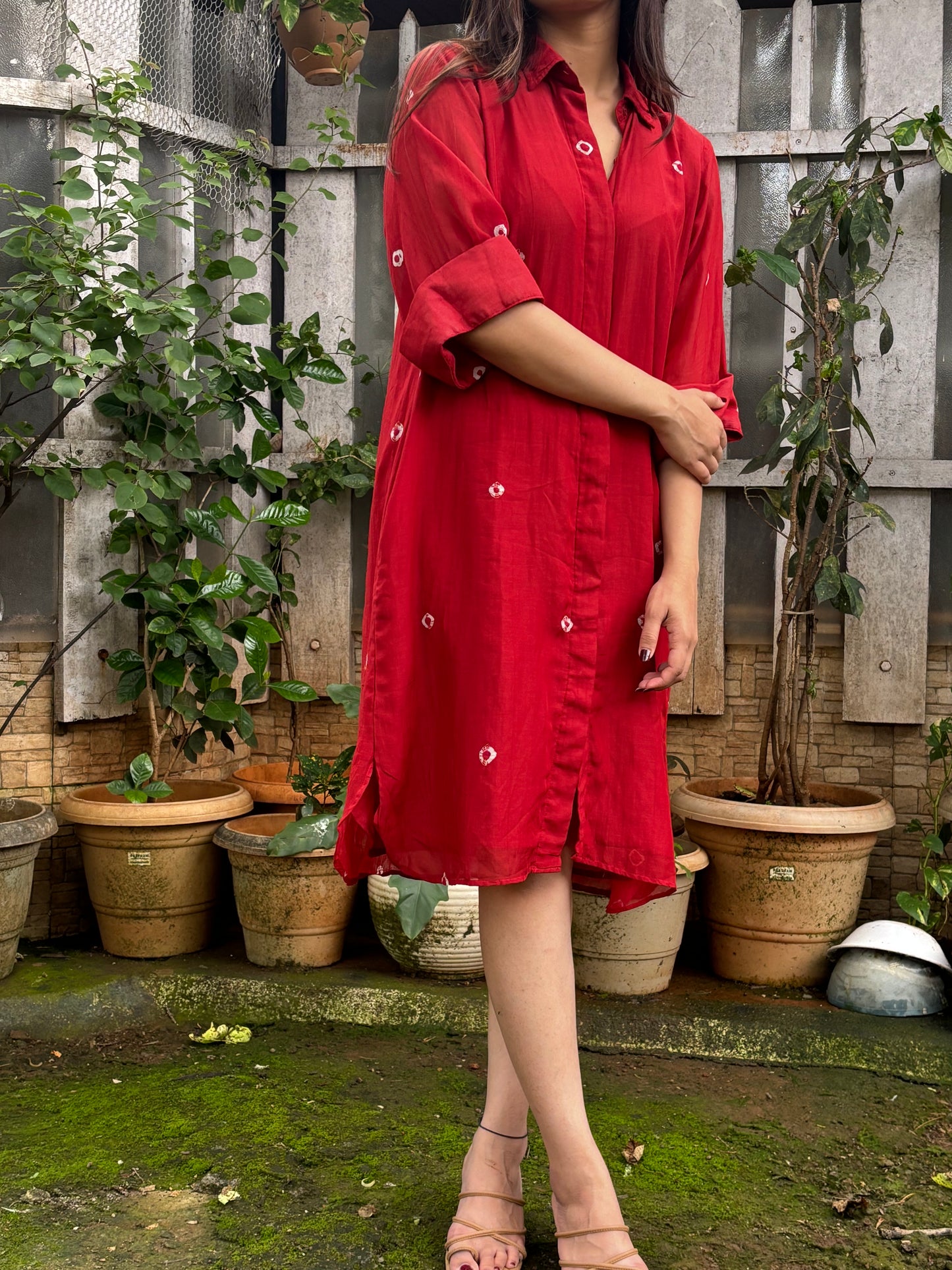 Red Bandhani Cotton Dress for Women