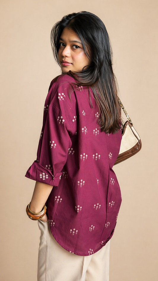 ‘Jamun’ floral weaved cotton shirt