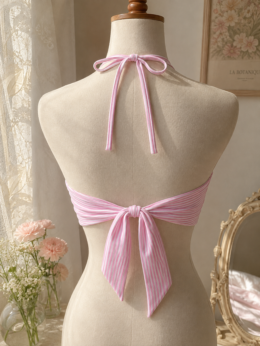 Pink stripes tie-up bralette top
