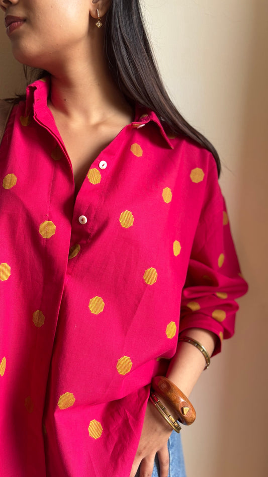 Fuchsia Handwoven polka butti Shirt
