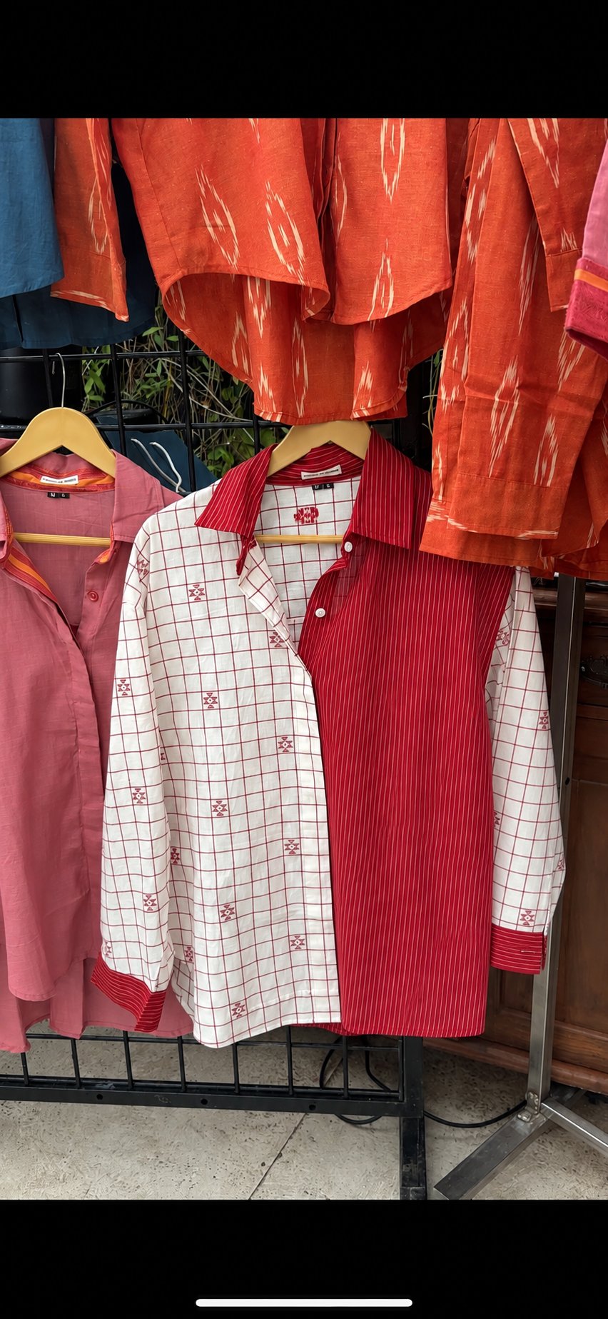 ‘Madhobi’ Red jamdani work cotton shirt for women