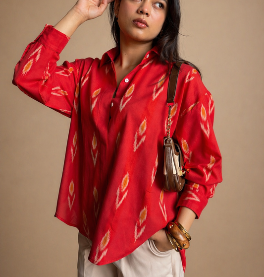 Red Ikat Cotton Shirt