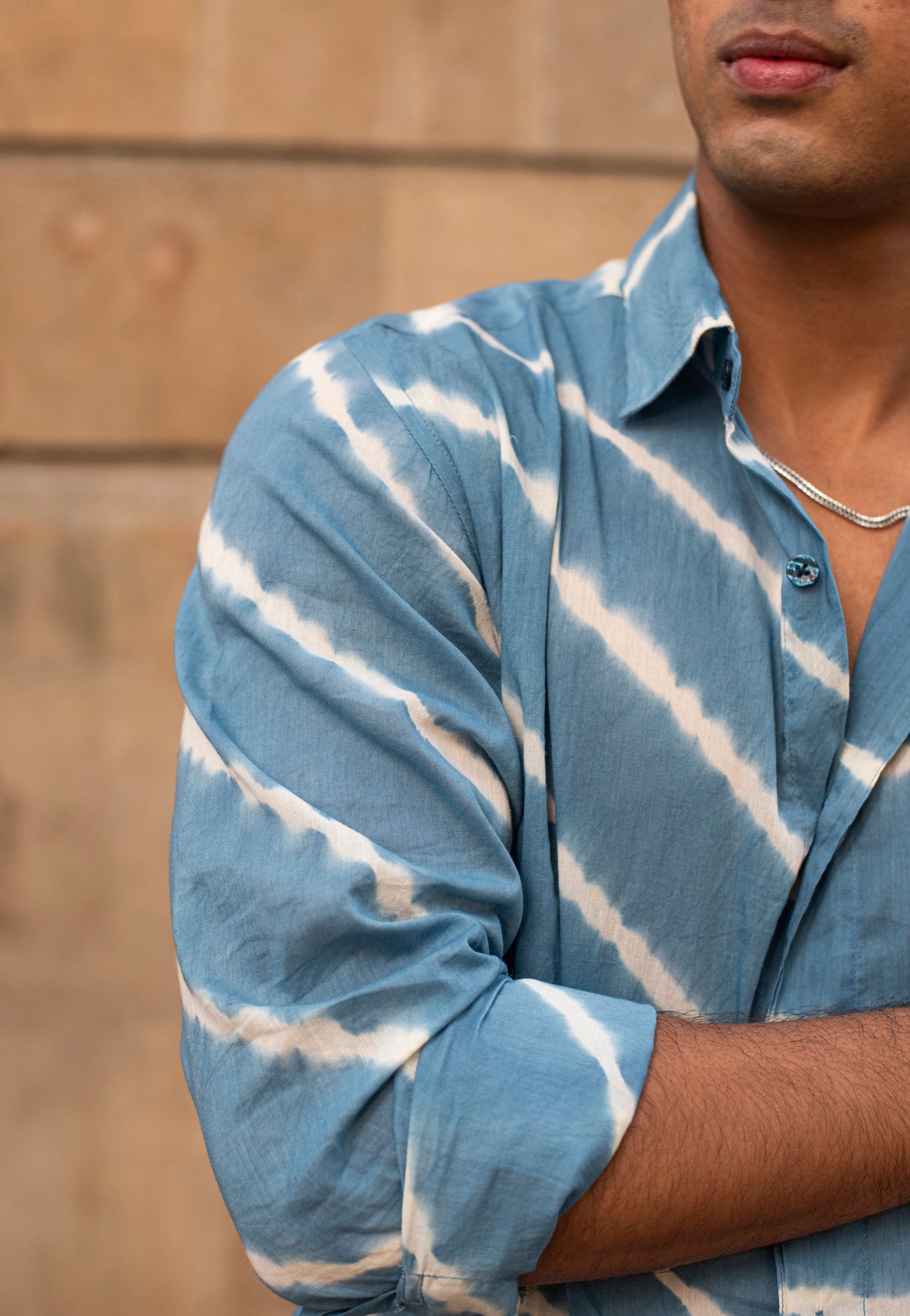 Blue Lehariya Cotton Shirt