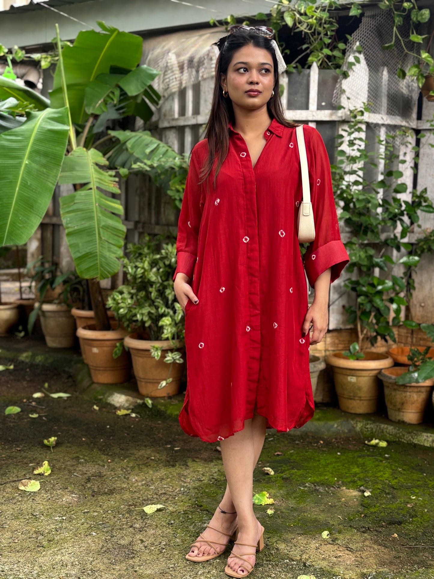 Red Bandhani Cotton Dress for Women
