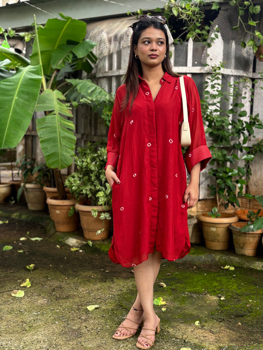 Red Bandhani Cotton Dress for Women