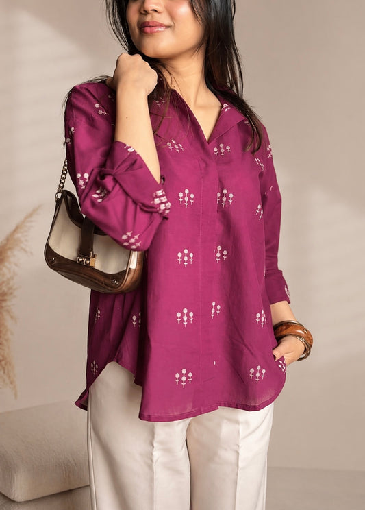 ‘Jamun’ floral weaved cotton shirt