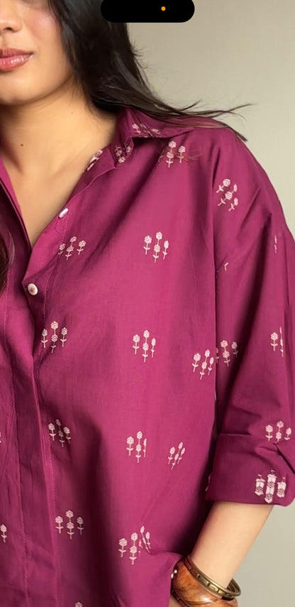 ‘Jamun’ floral weaved cotton shirt