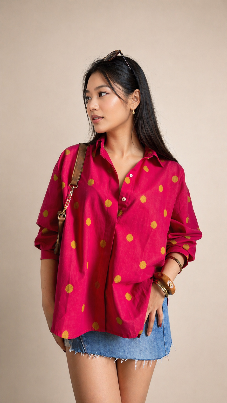 Fuchsia Handwoven polka butti Shirt