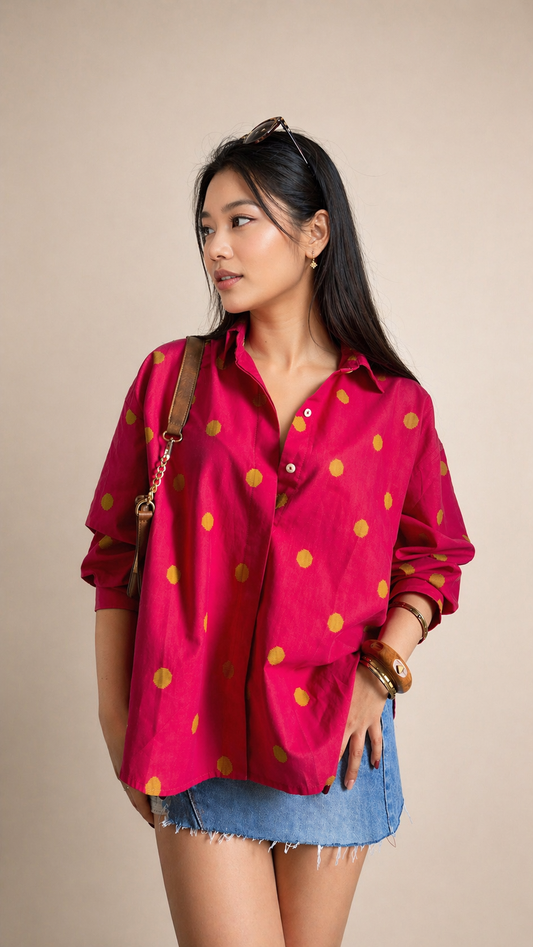Fuchsia Handwoven polka butti Shirt