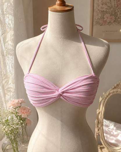 Pink stripes tie-up bralette top
