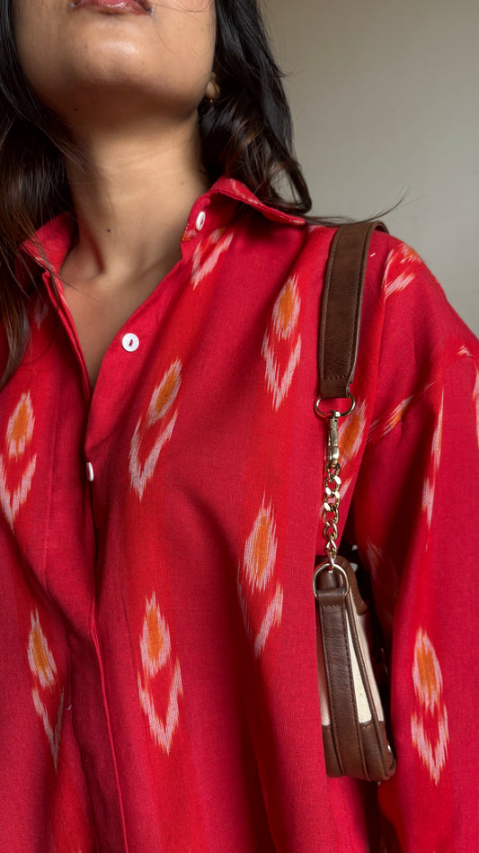 Red Ikat Cotton Shirt
