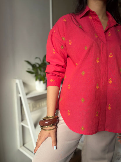 Gaajri pink embroidered butti cotton shirt for women