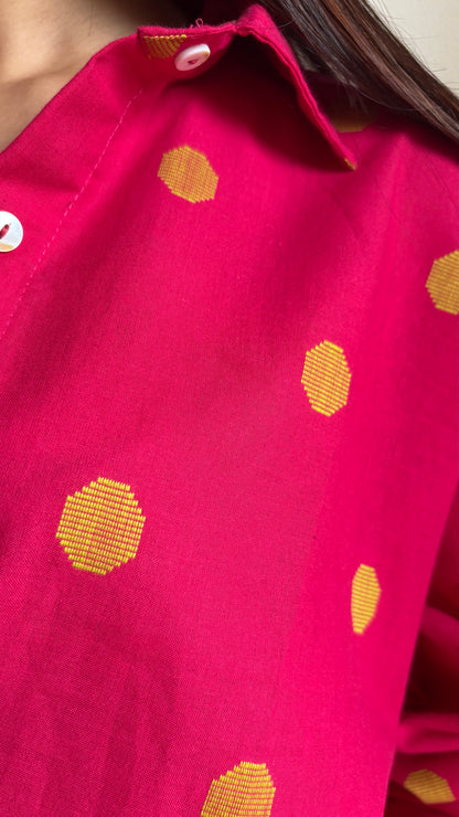 Fuchsia Handwoven polka butti Shirt