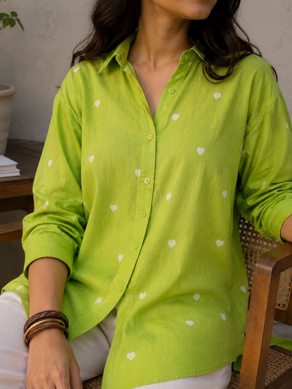 Embroidered Hearts Butti Shirt for Women