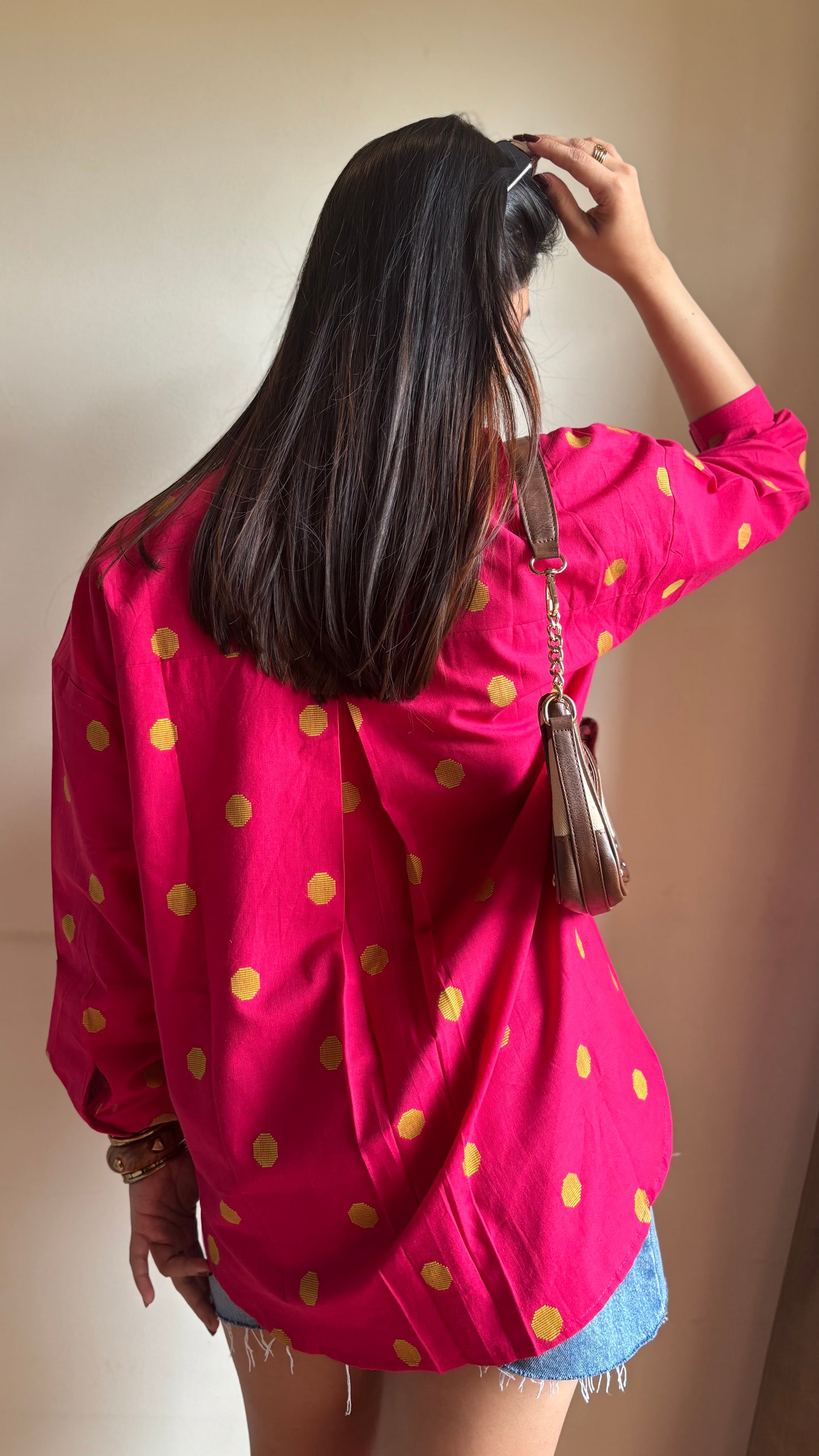 Fuchsia Handwoven polka butti Shirt