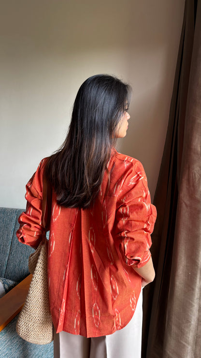 Burnt Orange Ikat Cotton shirt for Women