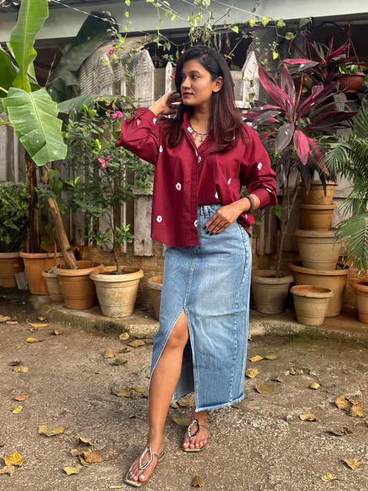Leher Red Bandhani Cotton Shirt