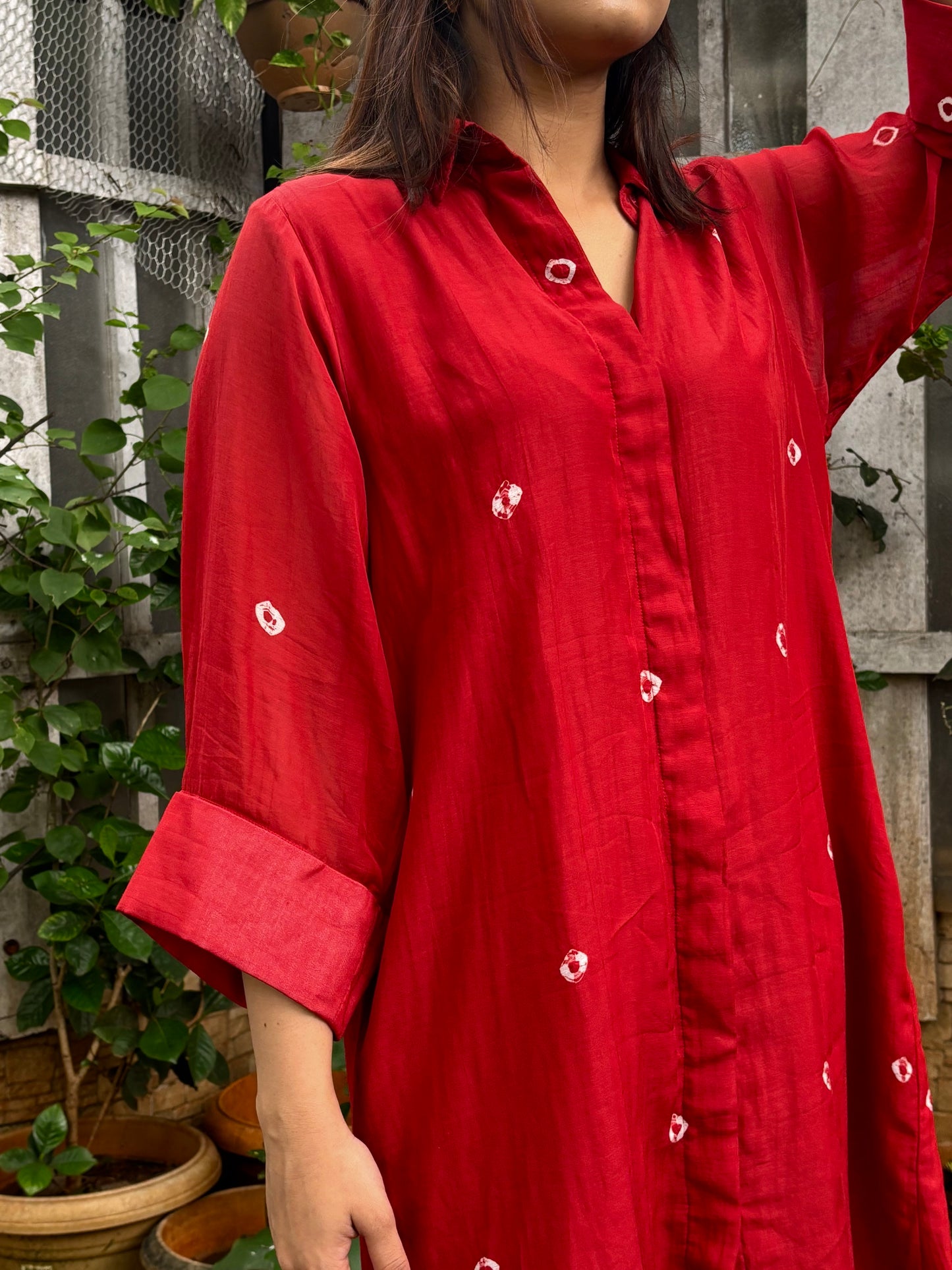 Red Bandhani Cotton Dress for Women