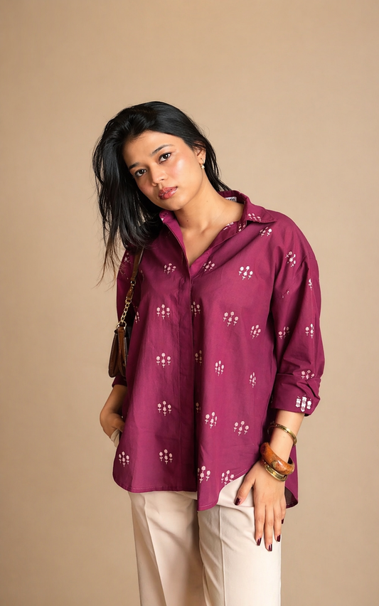 ‘Jamun’ floral weaved cotton shirt