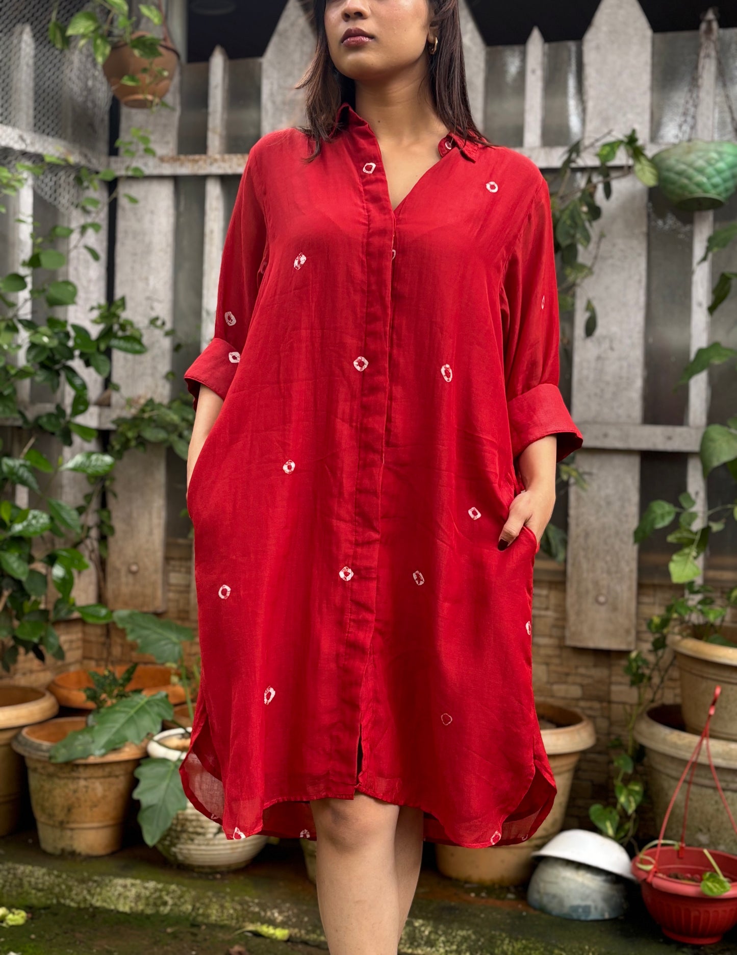 Red Bandhani Cotton Dress for Women