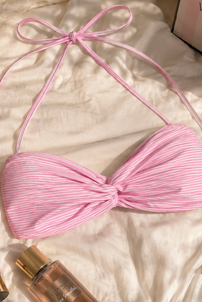 Pink stripes tie-up bralette top
