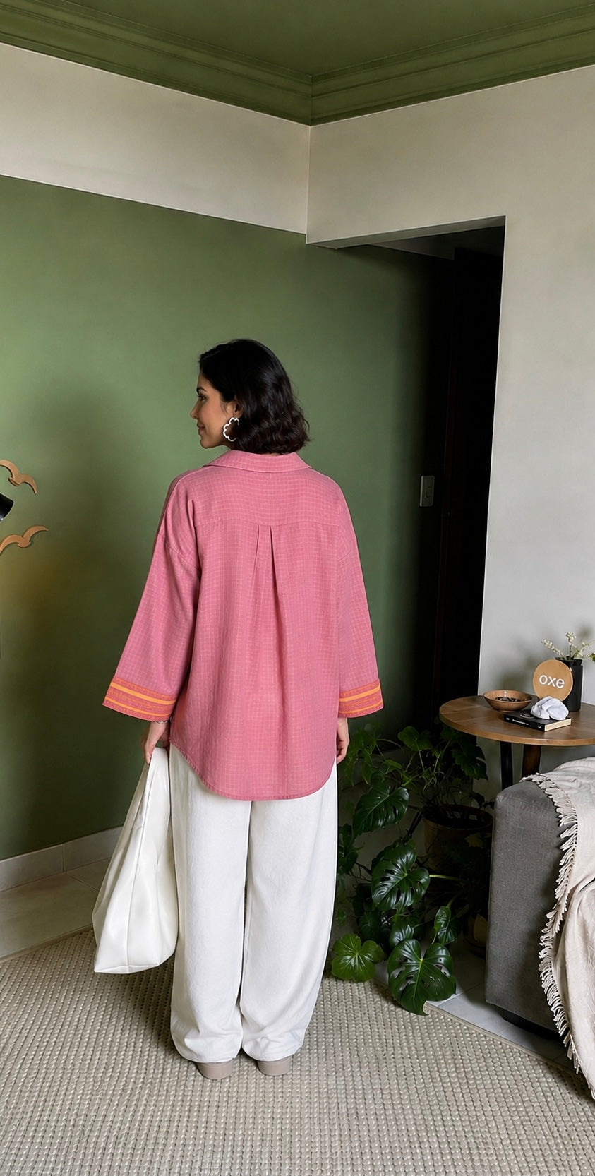 Pink Handloom Cotton Zari Shirt