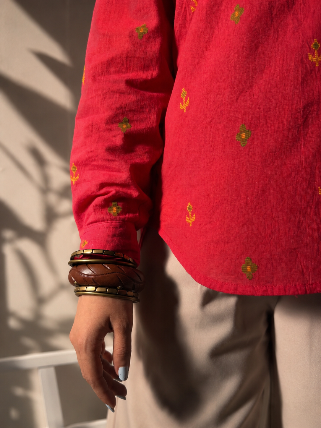 Gaajri pink embroidered butti cotton shirt for women