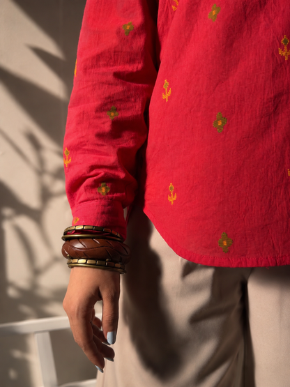 Gaajri pink embroidered butti cotton shirt for women