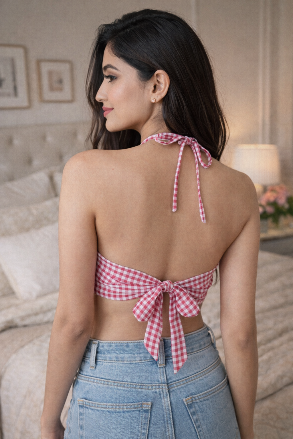Gingham pink checkered top