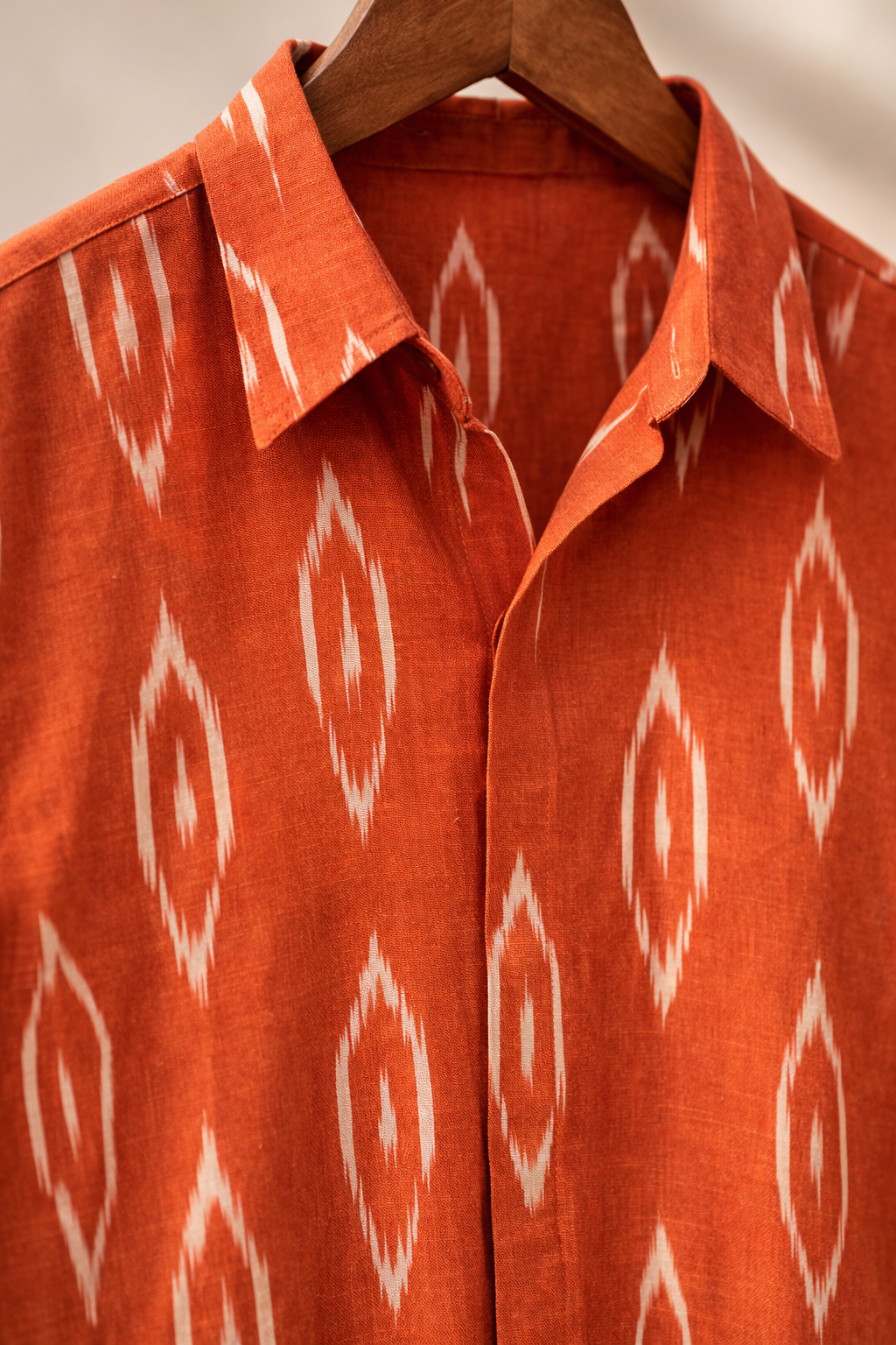 Burnt Orange Ikat Cotton shirt for Women