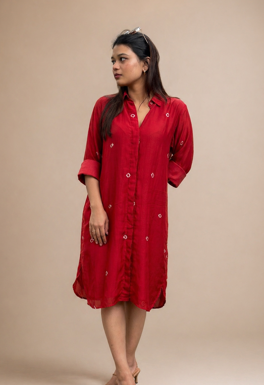 Red Bandhani Cotton Dress for Women