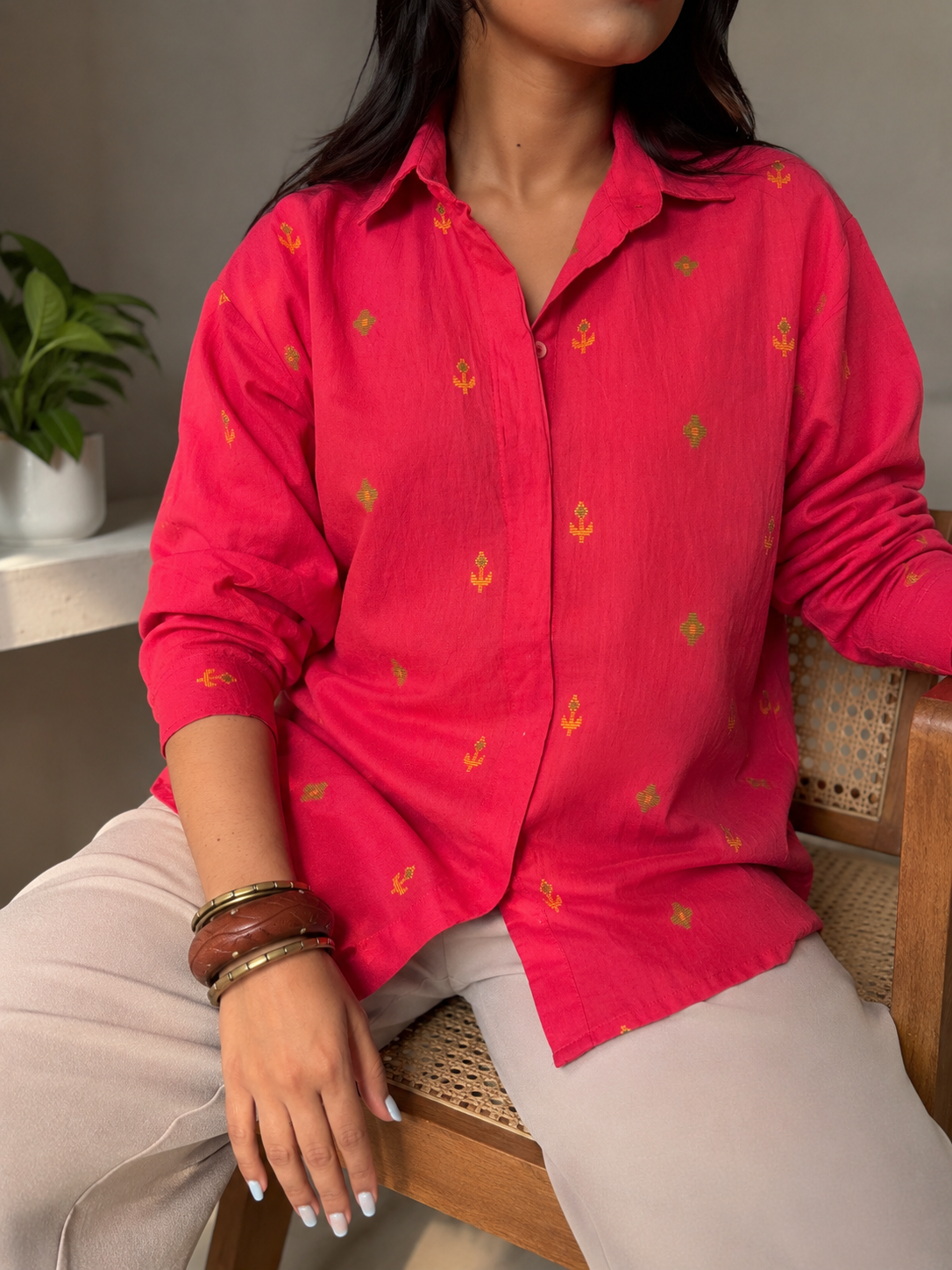 Gaajri pink embroidered butti cotton shirt for women