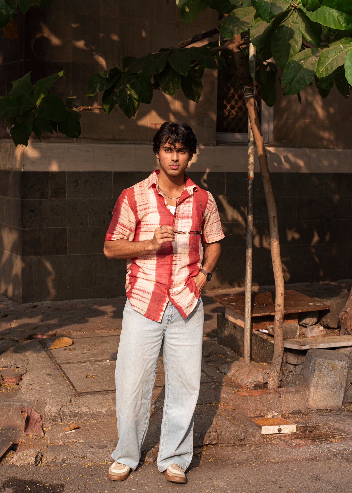 Coral Shibori Cotton Shirt