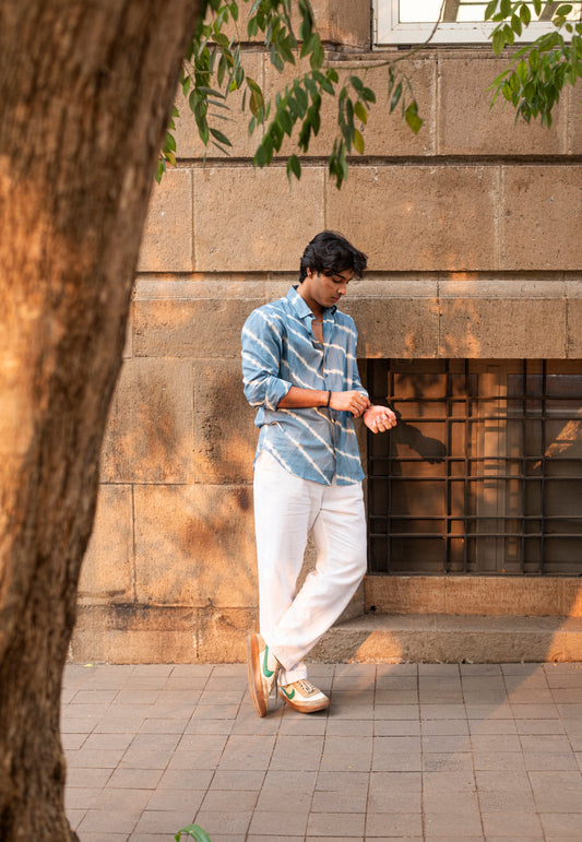 Blue Lehariya Cotton Shirt