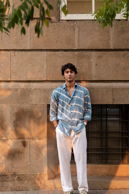 Blue Lehariya Cotton Shirt